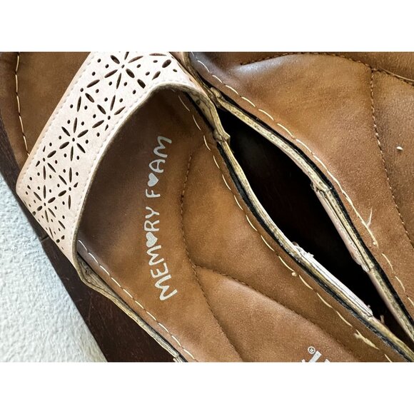 Soft Comfort Slide Sandals Womens 7.5 Pink Leather Memory Foam - Picture 3 of 13